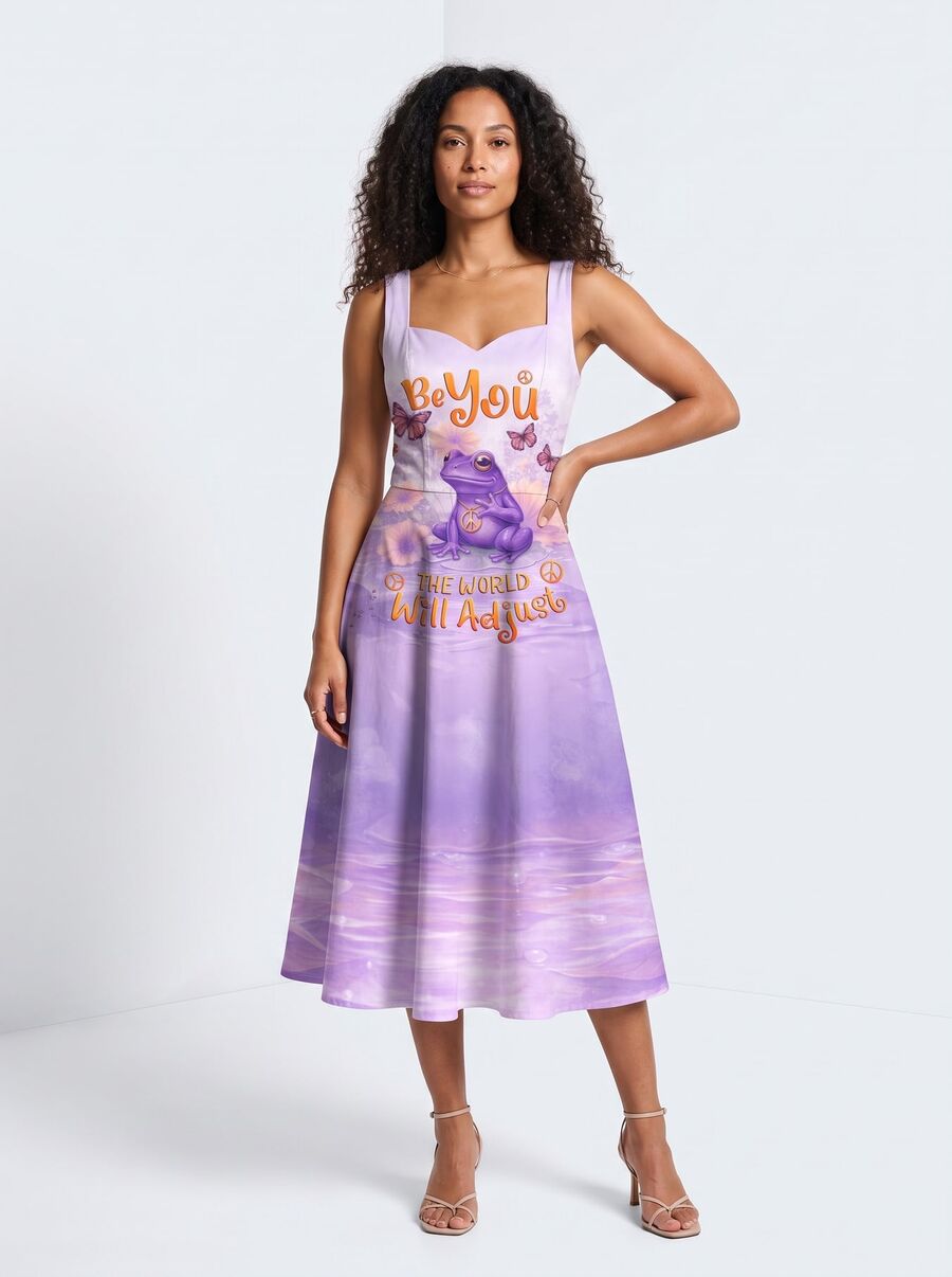 Custom quote print dress on model